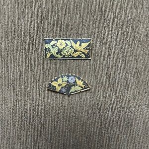 2 Vintage Spanish Damascene Brooches ( One Fan Brooch & One Bar Pin Brooch)